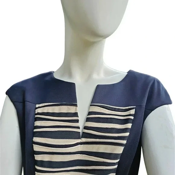 Connected Apparel Printed Contrast Sheath Dress Size 4P Black and Cream - Picture 2 of 5